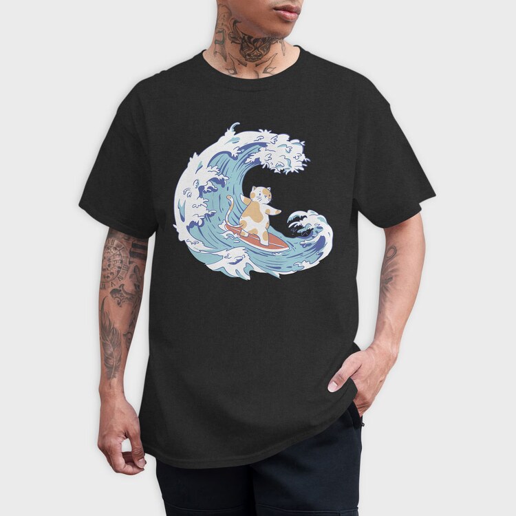 Cute Surfer Cat, Tricou Barbati (Unisex)