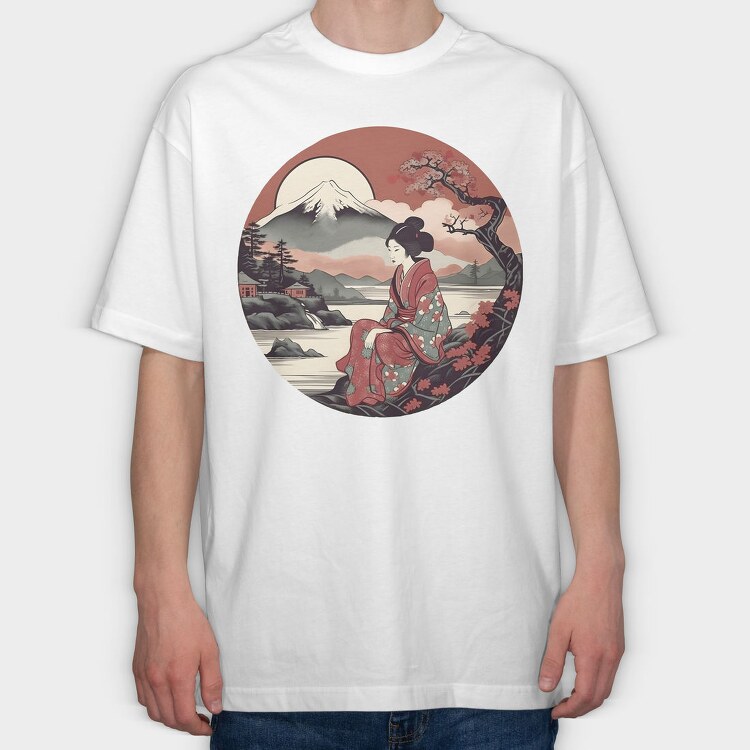 Traditional Japanese Geisha, Tricou Oversize Barbati (Unisex)