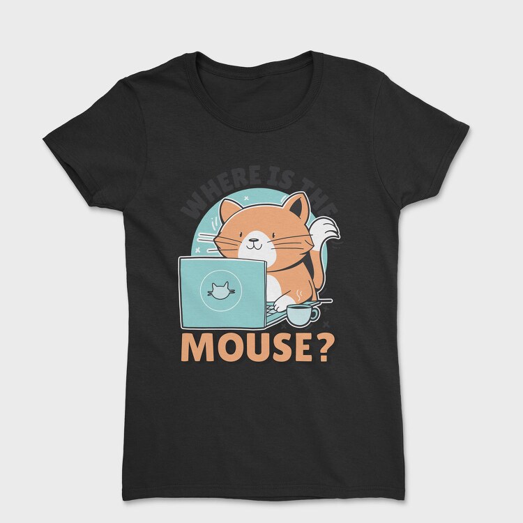 Cat Using Computer Mouse, Tricou Femei