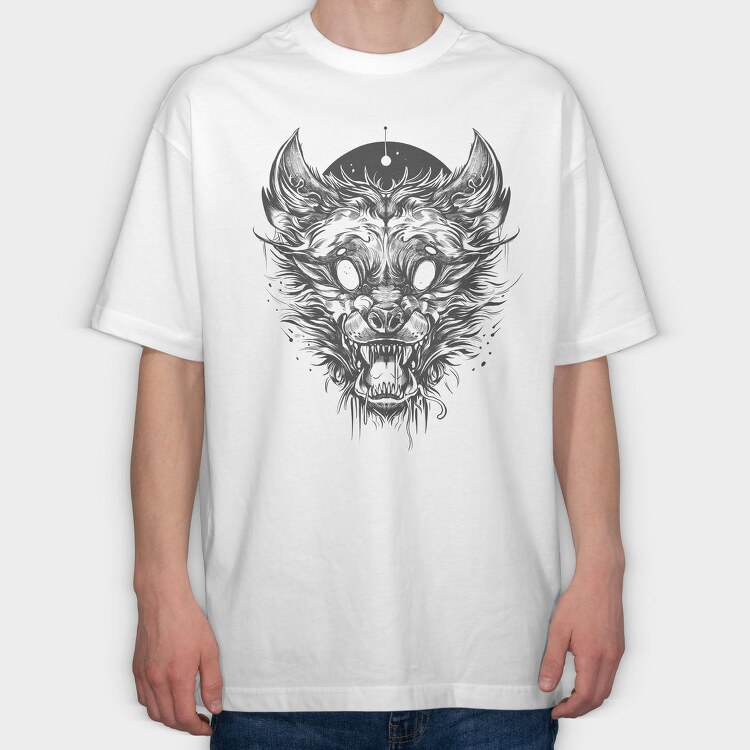 White Eyes Wolf Creature Goth, Tricou Oversize Barbati (Unisex)
