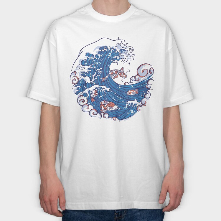 Wave With Koi Fishes, Tricou Oversize Barbati (Unisex)