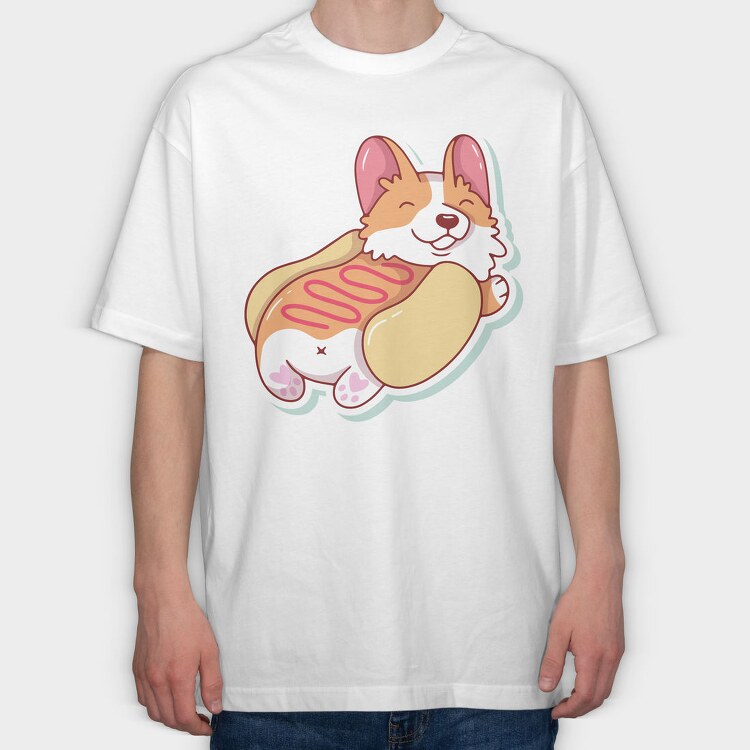 Hotdog Corgi, Tricou Oversize Barbati (Unisex)