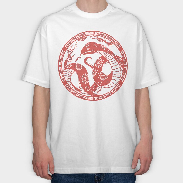 Traditional Chinese Snake Circle New Year, Tricou Oversize Barbati (Unisex)