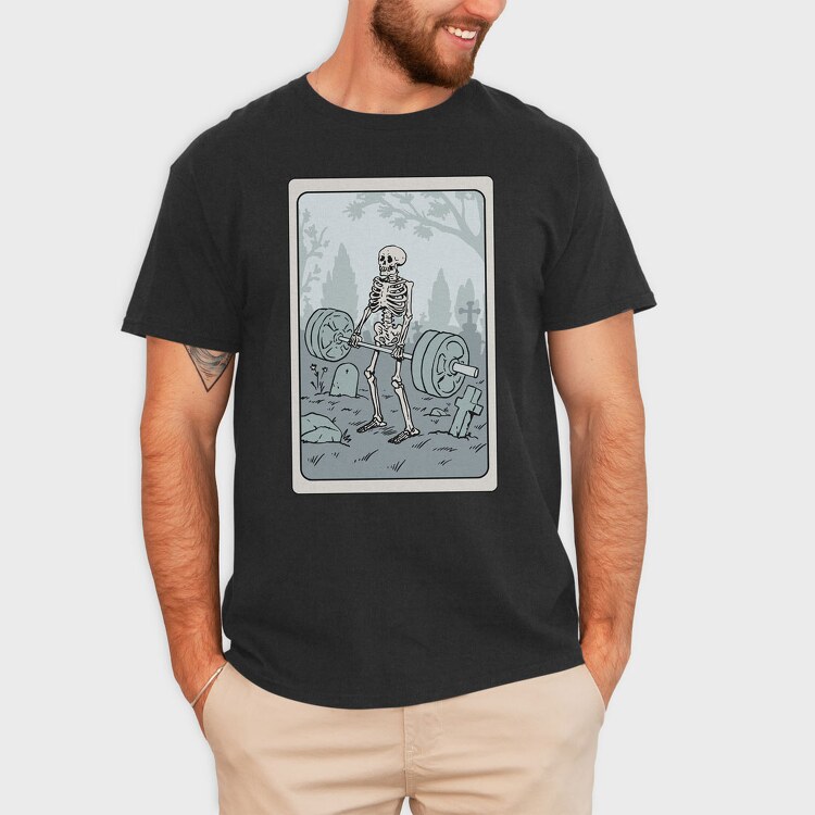Skeleton Deadlifting Tarot Card, Tricou Barbati (Unisex)
