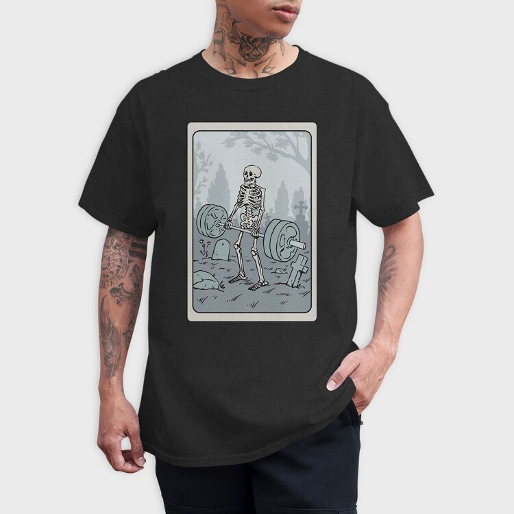 Skeleton Deadlifting Tarot Card, Tricou Barbati (Unisex)