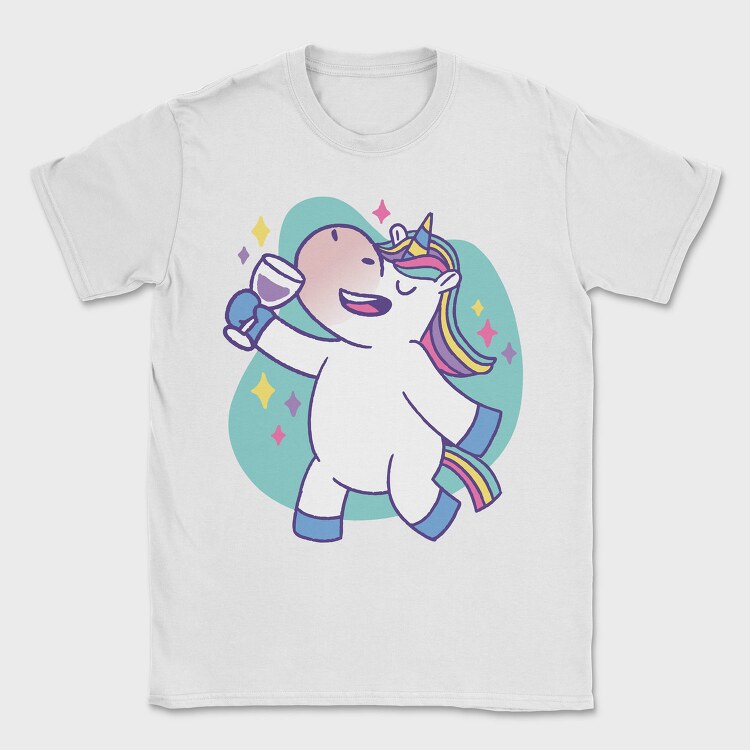 Wine Unicorn Cartoon Drinking, Tricou Barbati (Unisex)