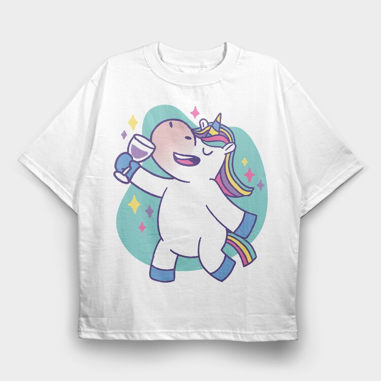 Wine Unicorn Cartoon Drinking, Tricou Oversize Barbati (Unisex)
