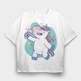 Wine Unicorn Cartoon Drinking, Tricou Oversize Barbati (Unisex)