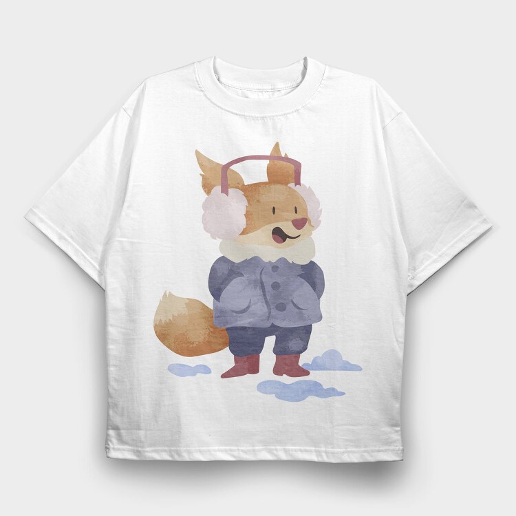 Winter Fox Friend, Tricou Oversize Barbati (Unisex)