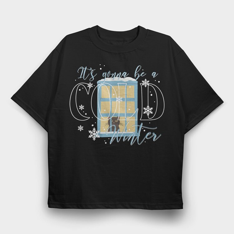 Winter Window Cat, Tricou Oversize Barbati (Unisex)