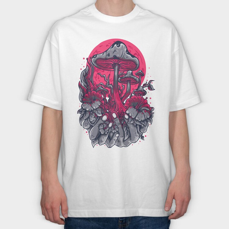 Mushroom Forest on the Hand , Tricou Oversize Barbati (Unisex)
