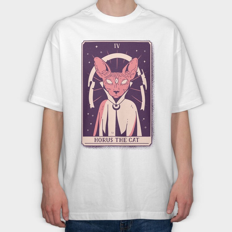 Cat Wizard Mystical Tarot Card Horus The Si, Tricou Oversize Barbati (Unisex)