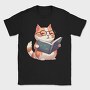 Cat With Glasses Reading Book, Tricou Barbati (Unisex)