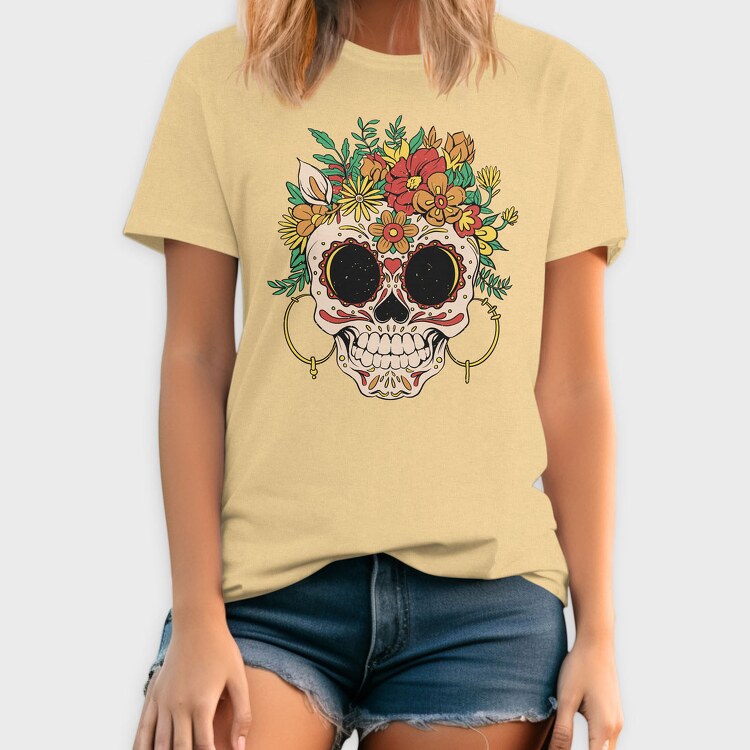 Skull Traditional Flowers, Tricou Barbati (Unisex)