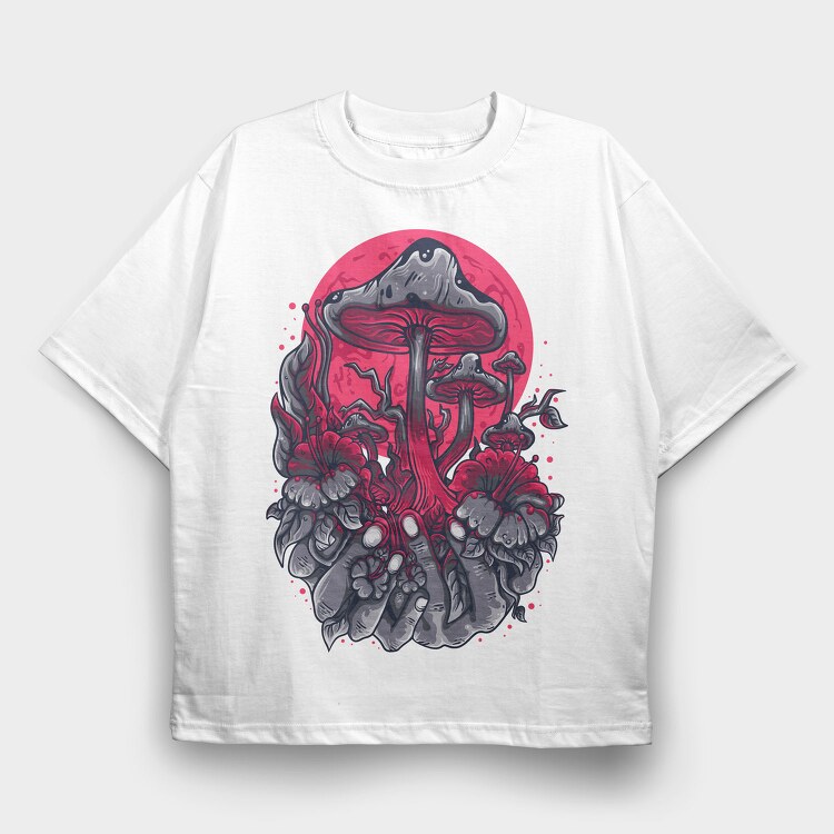 Mushroom Forest on the Hand , Tricou Oversize Barbati (Unisex)