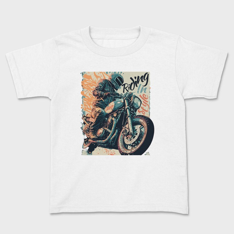 Riding in Style Motorcycle With Rider Artistic , Tricou Copii