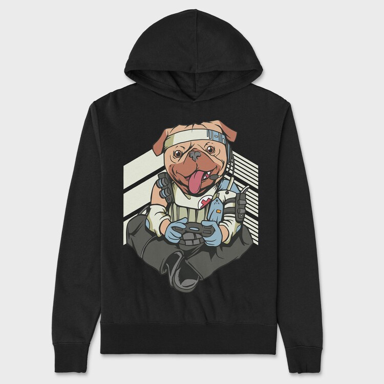 Gamer Pug, Hanorac Oversize Barbati (Unisex)
