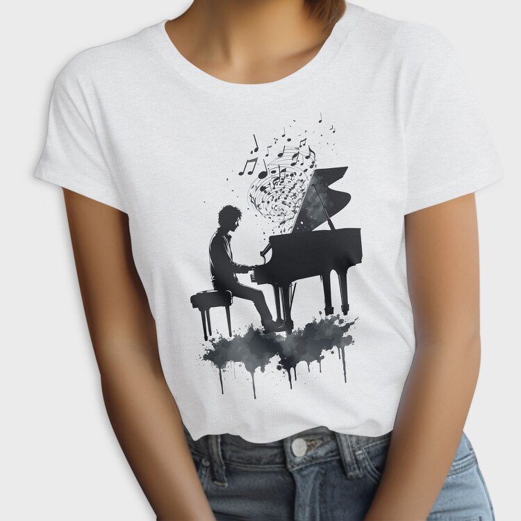 Piano Man Silhouette Grunge, Tricou Femei