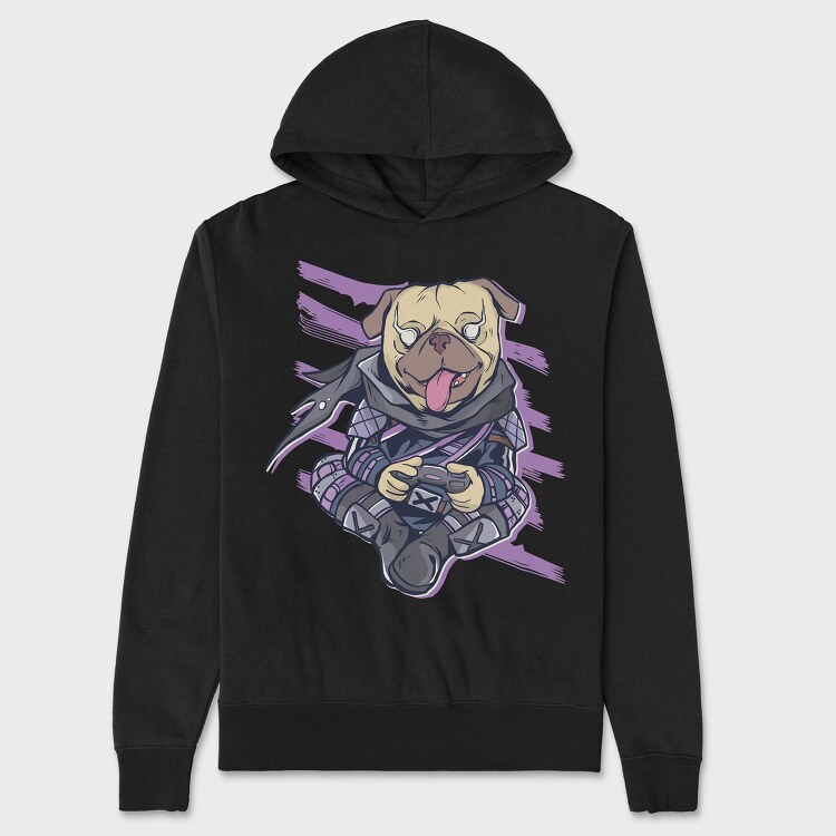 Pug Gamer Ninja, Hanorac Oversize Barbati (Unisex)