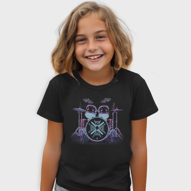 Neon Drum Set Drums, Tricou Copii