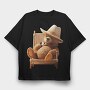 Teddy Bear Hat, Tricou Oversize Barbati (Unisex)