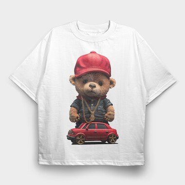 Car Teddy Bear, Tricou Oversize Barbati (Unisex)