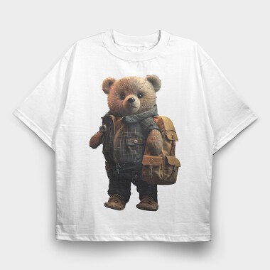 Teddy With Backpak, Tricou Oversize Barbati (Unisex)