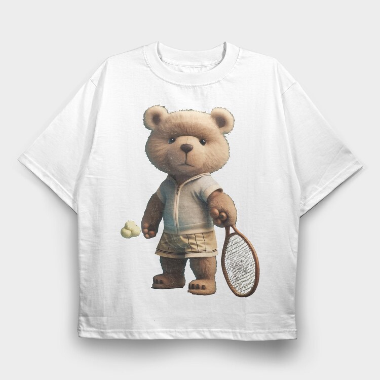 Tennis Teddy Bear, Tricou Oversize Barbati (Unisex)