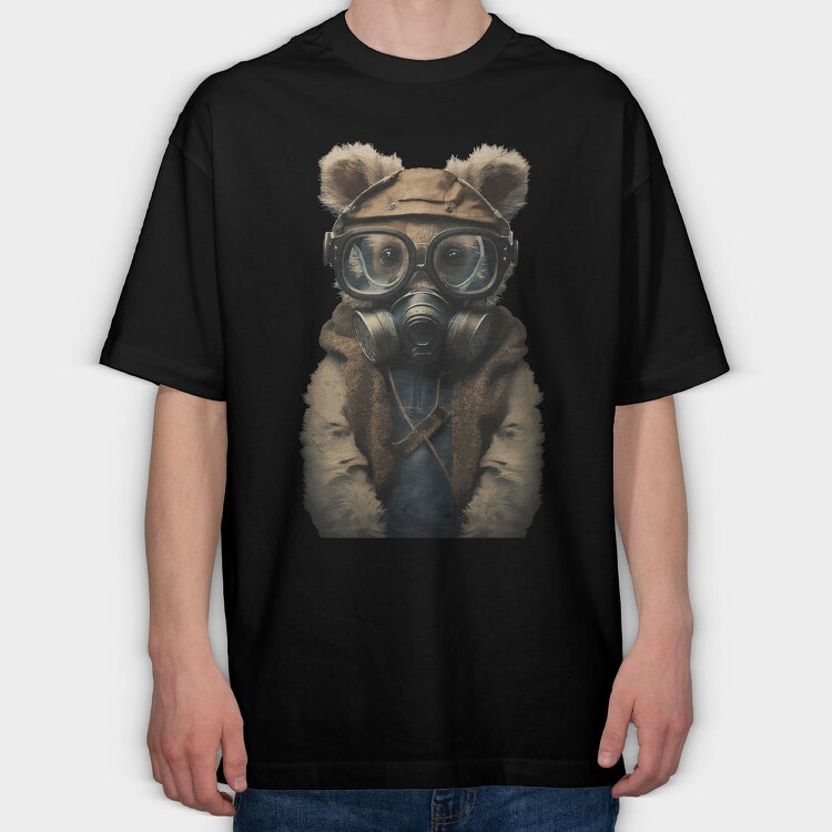 Gas Mask Teddy, Tricou Oversize Barbati (Unisex)