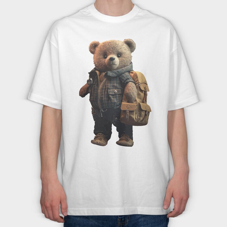 Teddy With Backpak, Tricou Oversize Barbati (Unisex)