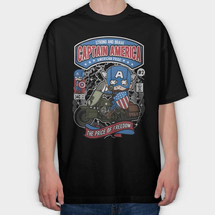 Captain America Motorcycle, Tricou Oversize Barbati (Unisex)