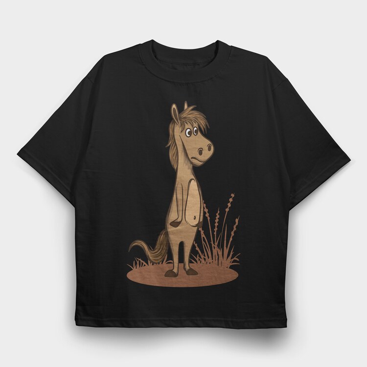 Horse Cartoon, Tricou Oversize Barbati (Unisex)