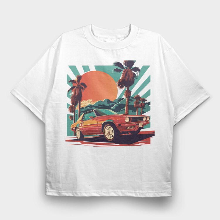 Classic Car Convertible With Scenic, Tricou Oversize Barbati (Unisex)
