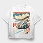 Classic Car Mountain Sunset Trees, Tricou Oversize Barbati (Unisex)