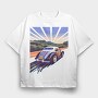 Classic Car Road Trees Sunset, Tricou Oversize Barbati (Unisex)