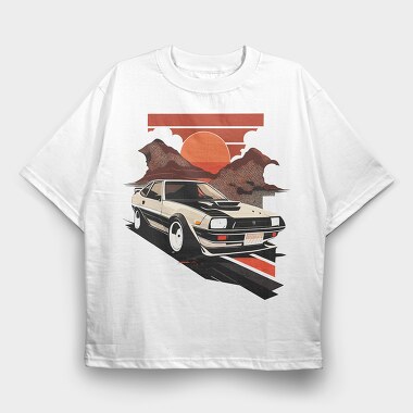 Classic Car Sunset Mountains, Tricou Oversize Barbati (Unisex)