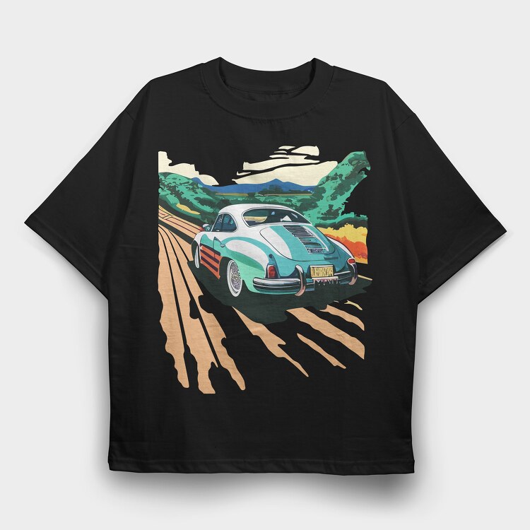 Classic Car Trees Landscape Retro, Tricou Oversize Barbati (Unisex)