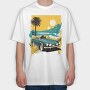 Classic Car Palm Trees Sun Sea City, Tricou Oversize Barbati (Unisex)