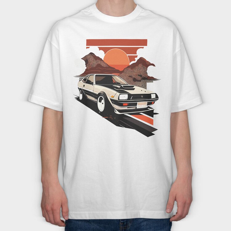 Classic Car Sunset Mountains, Tricou Oversize Barbati (Unisex)