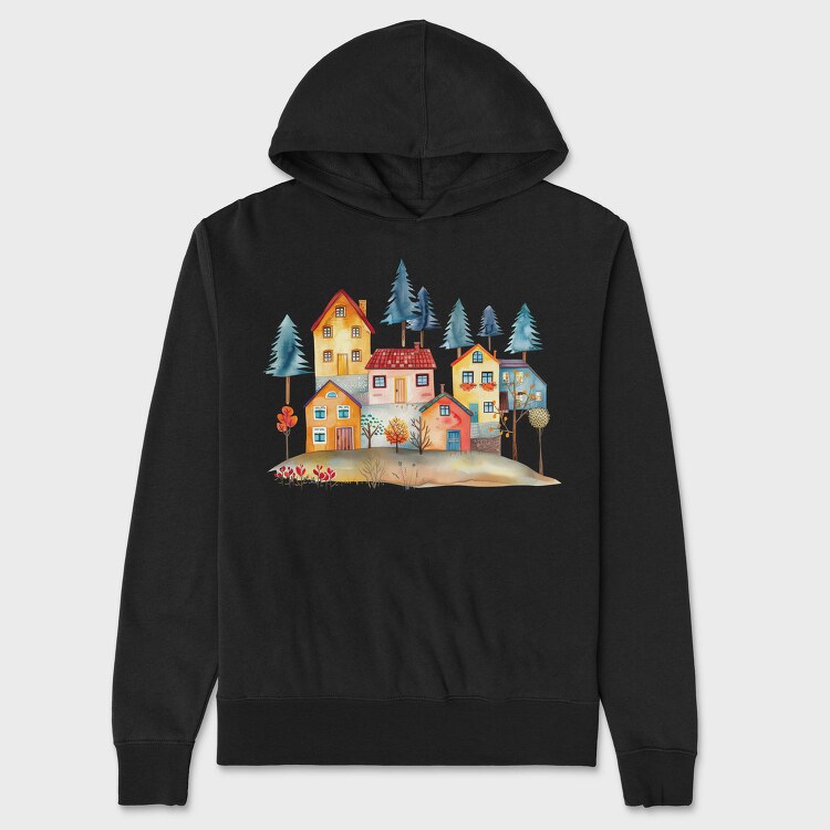 Autumn Houses Night, Hanorac Oversize Barbati (Unisex)