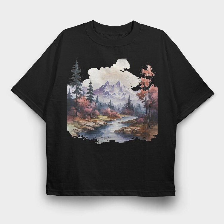 Autumn Mountain Stream, Tricou Oversize Barbati (Unisex)