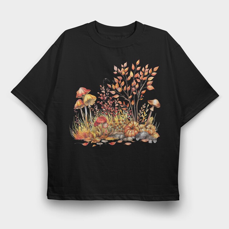 Autumn Mushrooms Leaves, Tricou Oversize Barbati (Unisex)