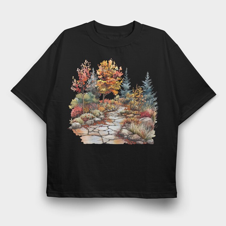 Autumn Pathway Watercolor, Tricou Oversize Barbati (Unisex)