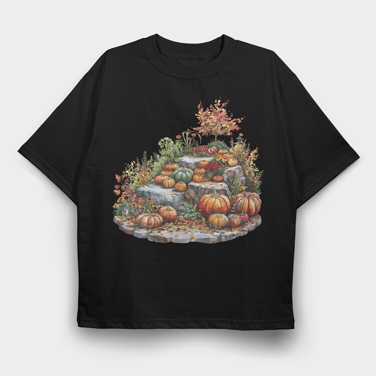 Autumn Pumpkins Garden, Tricou Oversize Barbati (Unisex)