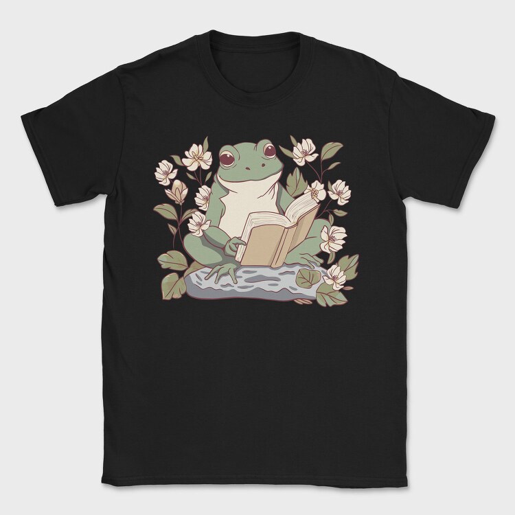Frog Reading Cottagecore, Tricou Barbati (Unisex)