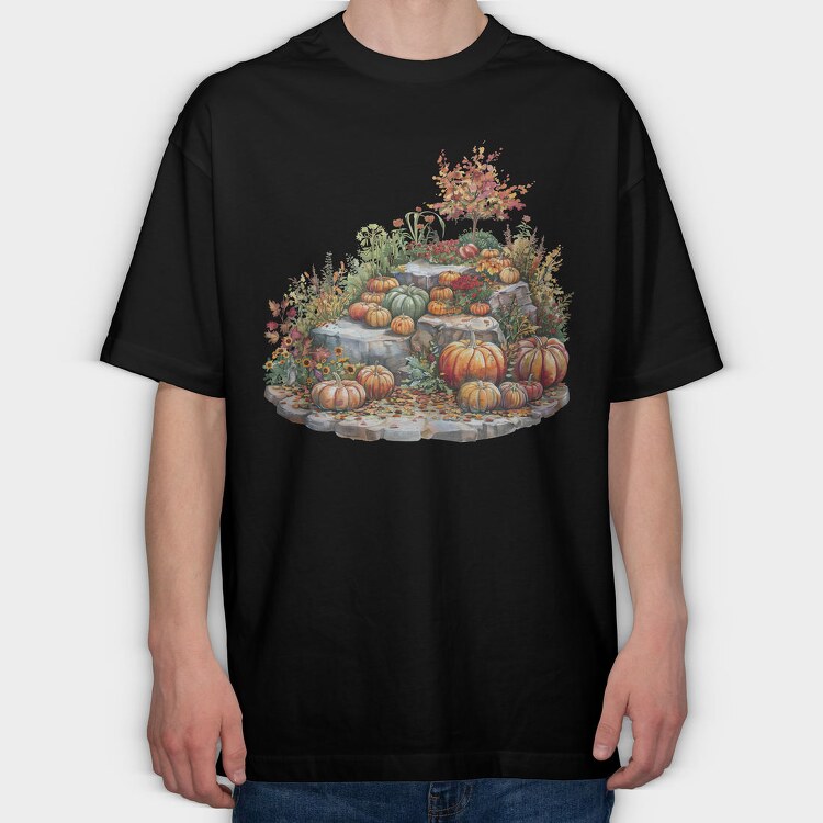 Autumn Pumpkins Garden, Tricou Oversize Barbati (Unisex)