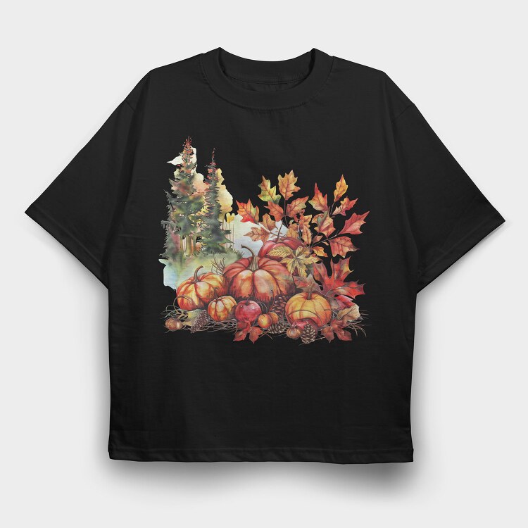 Autumn Pumpkins Leaves, Tricou Oversize Barbati (Unisex)