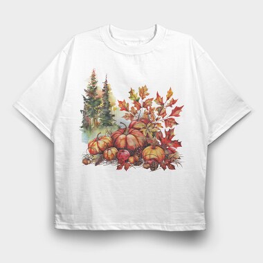 Autumn Pumpkins Leaves, Tricou Oversize Barbati (Unisex)