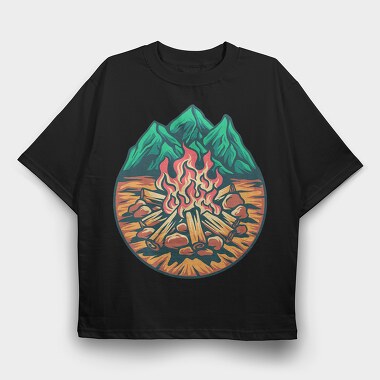 Campfire Outdoors Illustration, Tricou Oversize Barbati (Unisex)