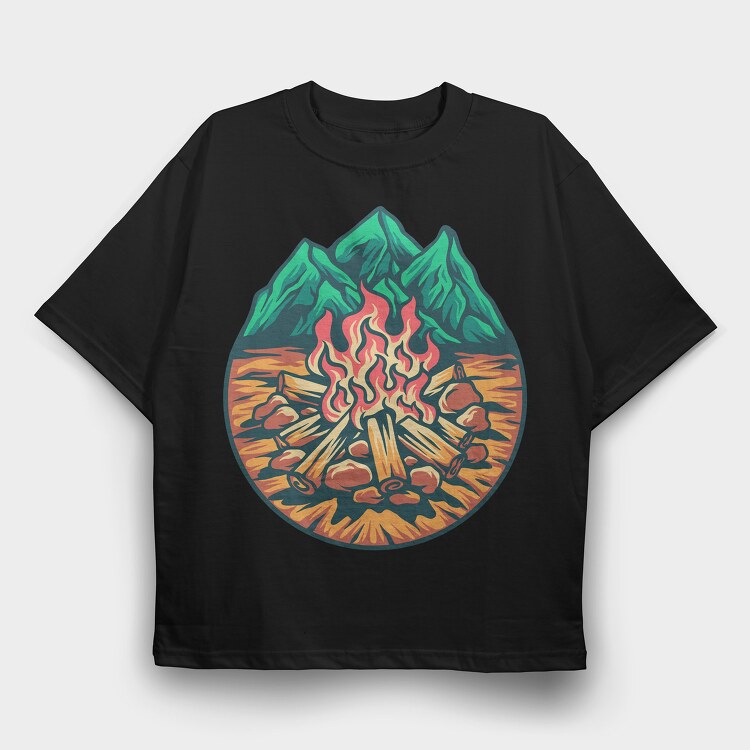 Campfire Outdoors Illustration, Tricou Oversize Barbati (Unisex)
